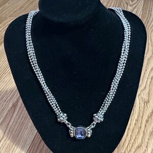 VINTAGE RHODIUM SILVER PURPLE/BLUE CRYSTAL PENDANT MAGNETIC 17" NECKLACE